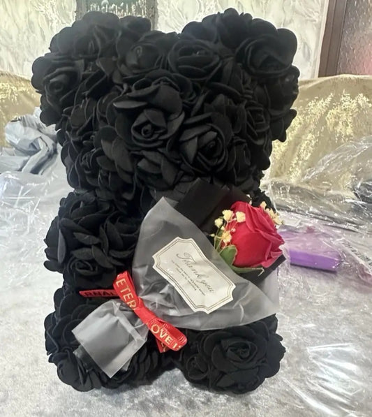 Schwarzer Rosenbär mit Mini-Bouquet (25 cm)